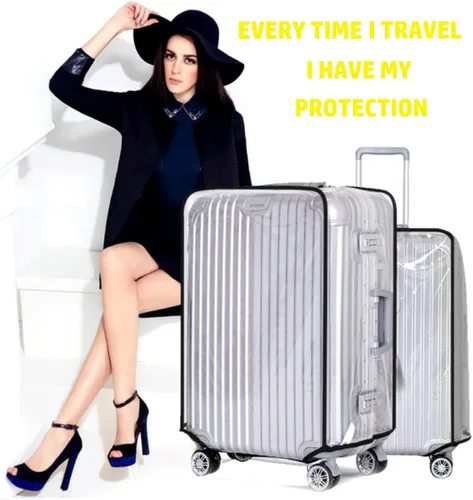Vista 5 de Funda protectora de PVC transparente para maleta, cubierta de equipaje transparente, impermeable, con ruedas, cubierta antipolvo, funda protectora