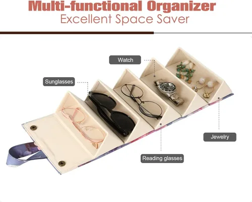 Vista 2 de MoKo - Organizador de gafas de sol con 5 ranuras, estuche de viaje para gafas de sol portátil, estuche de almacenamiento para mujeres y hombres