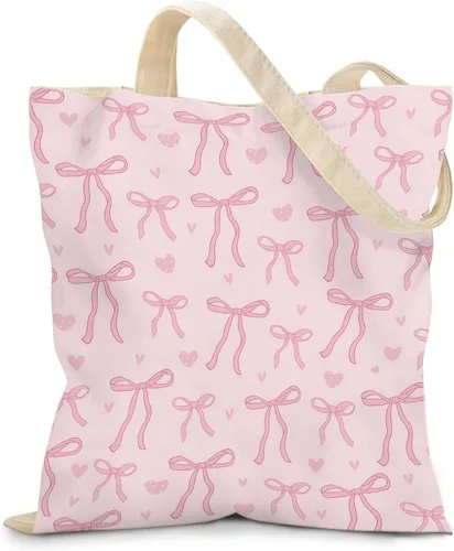 Vista 25 de Bolsa de lona estética para mujer, con cierre magnético a presión y bolsillo interior con cremallera, bolsa reutilizable