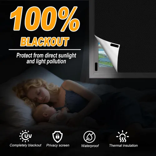 Vista 2 de Cortinas opacas para dormitorio, cubierta opaca portátil para ventana, persianas opacas sin taladro, cortinas opacas cortables, para ventanas