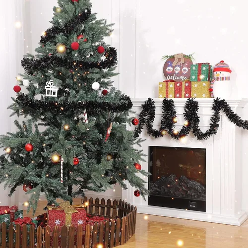 Vista 5 de Dingion Guirnalda de oropel de Navidad de 59 pies, adornos metálicos para colgar con purpurina para árbol de Navidad, decoración de interiores