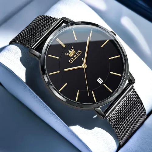 Vista 6 de OLEVS Mens Watches Minimalist Ultra Thin Fashion Casual Analog Quartz Date Watch Waterproof Slim Simple Big Face Dress Wrist Watch Leather Band for