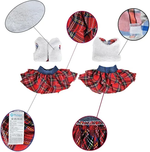 Vista 3 de E-TING Ropa de Papá Noel, chaleco esponjoso, falda a cuadros, accesorios para decoración navideña de muñeca elfo Decoración de Navidad