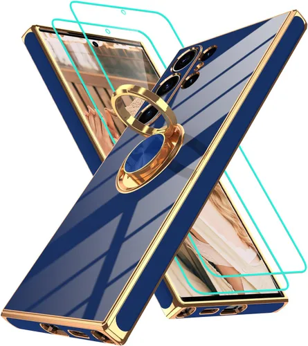 Vista 70 de Funda para Motorola Moto G 5G 2024: Funda Moto G Play 5G 2024 con 2 piezas de protectores de pantalla, soporte de anillo de rotación de 360°
