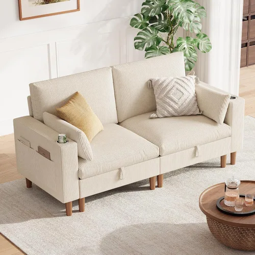 Vista 21 de LINSY HOME Sofá modular modular de 110 pulgadas con almacenamiento, sofá nube de 3 asientos con 1 otomana móvil y 2 almohadas, sofás seccionales