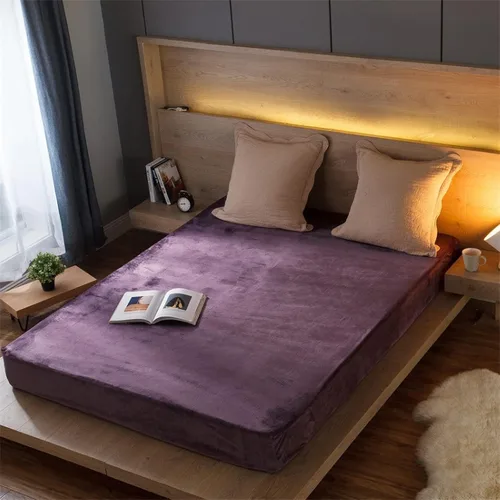 Vista 19 de FCLDESHOP Sábana bajera transpirable, sábanas de terciopelo de cristal de color sólido cálido para otoño e invierno, protector de colchón Azul