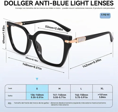 Vista 5 de Dollger Gafas de luz azul para mujer, lentes de bloqueo de luz azul, lentes retro cuadrados TR90