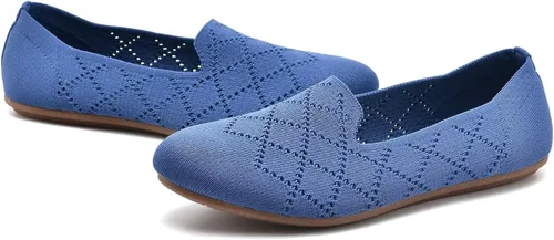 Vista 4 de poemlady Zapatos planos de ballet para mujer, zapatos de vestir de punto con punta redonda sin cordones, zapatos planos de bailarina para caminar