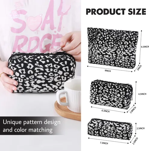 Vista 5 de Juego de 3 bolsas de maquillaje para niñas y mujeres, organizador de viaje, bolsa de aseo de baño, bolsa de almacenamiento de gran capacidad