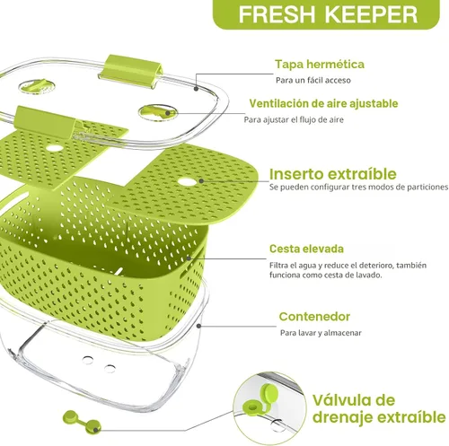 Vista 6 de LUXEAR Juego de 3 unidades de contenedores de almacenamiento de frutas y vegetales frescos, contenedor de almacenamiento de refrigerador sin BPA