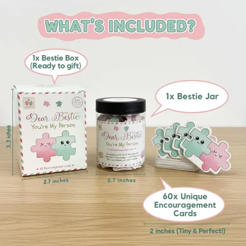 Vista 5 de Tarro de afirmación Bestie: 60 tarjetas de rompecabezas, regalo de amistad para mujeres, regalo de cumpleaños para mejor amiga para ella, tarro
