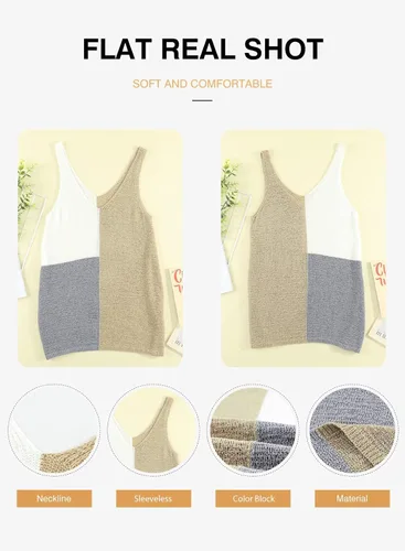 Vista 4 de HOTAPEI - Camisetas sin mangas con cuello en V, de punto, estilo casual, con bloques de color, a rayas, para mujer