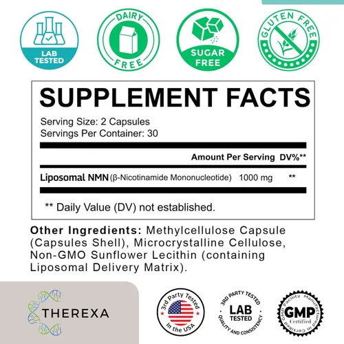 Vista 3 de Suplemento de NMN 1000mg Puro - NMN Liposomal para Suplemento de NAD+, Probado en EE. UU., 60 Cápsulas