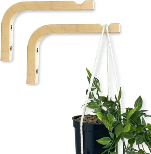 Vista 17 de EvenWood Juego de 2 ganchos para plantas de pared de 6 pulgadas, gancho de madera montado en forma de L, soporte para interiores y exteriores