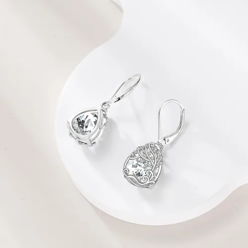 Vista 163 de Aretes colgantes con forma de lágrima de filigrana de piedra lunar de plata de ley 925 con cierre de palanca para mujer, regalos de joyería