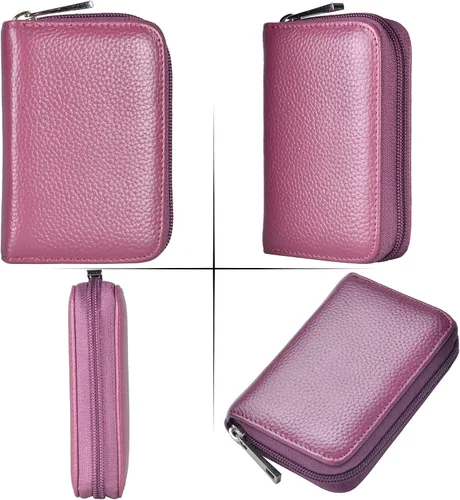 Vista 6 de Easyoulife billetera para tarjetas de crédito de cuero auténtico con espacio para 26 tarjetas