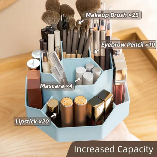 Vista 3 de Organizador Giratorio de 360° para Brochas de Maquillaje con 9 Ranuras, Organizadores de Maquillaje para Encimera, Organización de Maquillaje