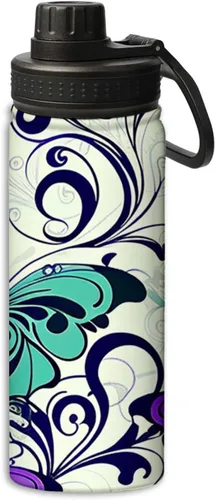 Vista 11 de Botella de agua aislada de acero inoxidable de doble pared con diseño de peonía roja y flor de peonía y pájaro de 18 onzas, botella de agua que