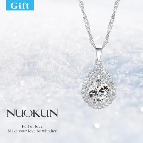 Vista 4 de NUOKUN Delicado collar de lágrima para mujer, collar simple de circonita cúbica, lindo collar solitario de circonita cúbica, regalo de joyería