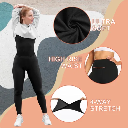 Vista 4 de TNNZEET Paquete de 3 leggings negros para mujer, pantalones de yoga de entrenamiento de maternidad suaves de cintura alta