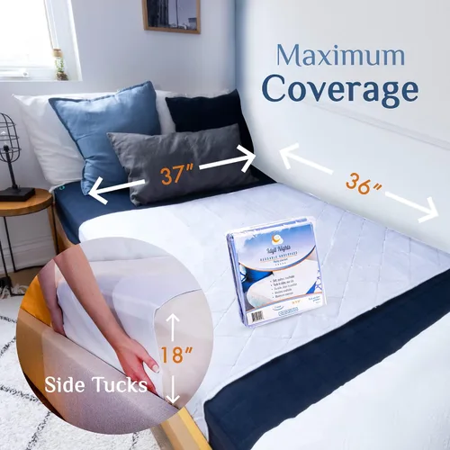 Vista 4 de Almohadilla de cama para incontinencia suave y absorbente, lavable, gran cobertura impermeable con meter en los lados, protector de lino contra