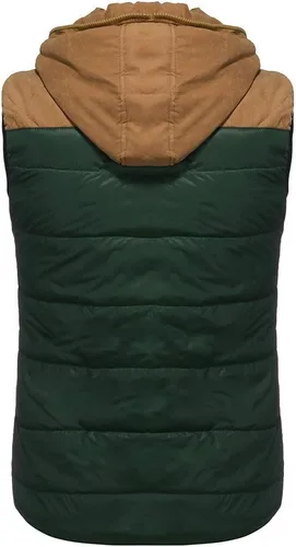 Vista 45 de WENKOMG1 Chaleco con capucha con doble cremallera para hombre, abrigo de color sólido, abrigo cálido y grueso, sin mangas, chaqueta suelta