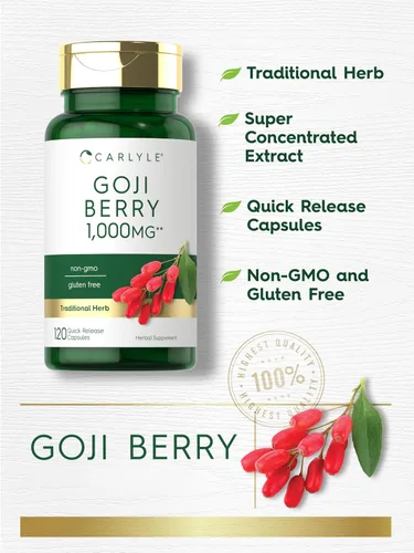 Vista 3 de Carlyle Goji Berry 120 cápsulas Extracto concentrado de la planta Wolfberry Sin OMG, sin gluten