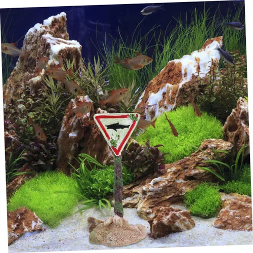 Vista 8 de ULTECHNOVO Decoración de acuario artificial Pe117 Shark Fish Tank Señal de advertencia de dibujos animados de resina ornamento único paisaje