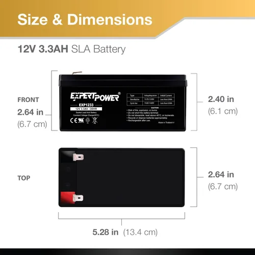 Vista 3 de ExpertPower Paquete de 6 baterías de plomo ácido selladas recargables de 12v 3.3ah