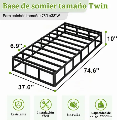 Vista 2 de Seiugaga - Base de cama de metal de 10 pulgadas con cubierta de tela
