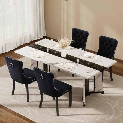 Vista 36 de Juego de mesa de comedor de 5 piezas con 4 sillas, mesa de comedor rectangular de madera de 71 pulgadas con sillas de comedor de terciopelo, tablero