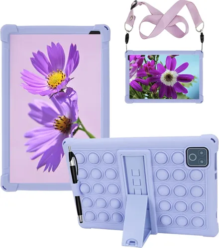 Vista 7 de Funda de silicona para tablet con soporte, correa para el hombro, lápiz capacitivo, funda suave compatible con Lenovo Tab One/K9 de 8.7 pulgadas