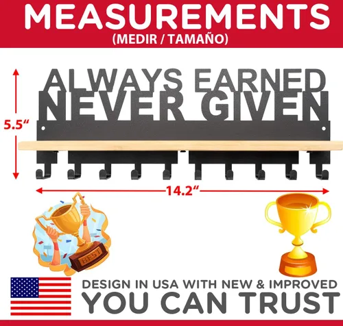 Vista 3 de iBobbish Premium Trophy and Medal Display Shelf,Metal Trophy Shelf with Hooks Upgraded,Trophy Display,Sturdy Trophy Shelf with Hooks for Medals in