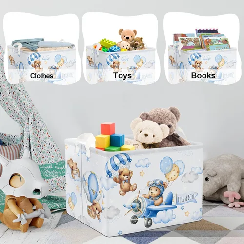 Vista 5 de Clastyle Cesta rectangular plegable de 36 l con asa para almacenamiento de ropa de juguete rectangular con asa para habitación de niños, guardería