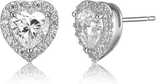 Vista 5 de Amazon Essentials Aretes de plata de ley con halo de corazón de zafiro blanco, (anteriormente colección Amazon)