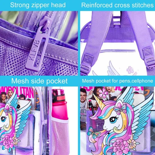 Vista 29 de Mochila transparente, aprobada por el estadio, para niñas y niños, mochila transparente de PVC resistente para mujeres y hombres