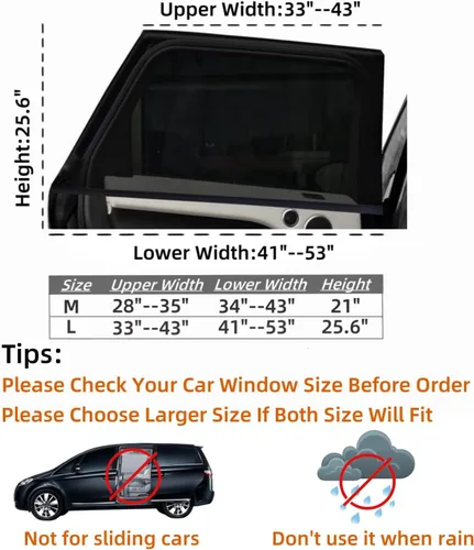 Vista 2 de Paquete de 2 cubiertas de malla para ventana de automóvil de 34" a 43", protector solar de pantalla de ventana lateral para automóvil para camping