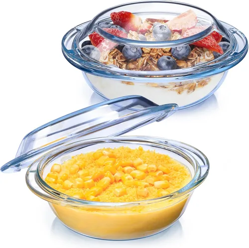 Vista 7 de Plato de Cazuela Mini de Vidrio de 13OZ con Tapa, Utensilio de Hornear Seguro para Horno de 5.5 Pulgadas con Asas, Tazón de Vidrio Seguro