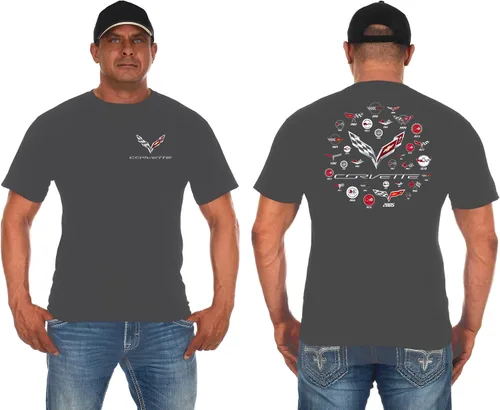 Vista 11 de JH DESIGN GROUP Camiseta Corvette para hombre C7 C6 C5 C4 C3 C2 C1 Collage Camisa negra Negro