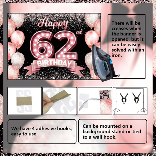 Vista 159 de Cartel de feliz cumpleaños décimo oro rosa, telón de fondo, saludos a 10 años, globos de confeti, decoración temática para niñas de 10 años