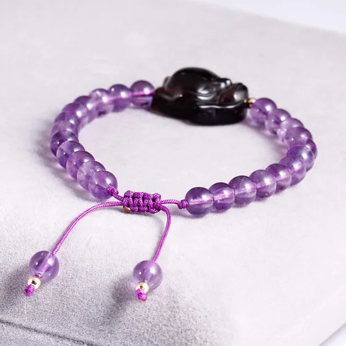 Vista 3 de Jeeless Amatista Pulsera Hielo Obsidiana Fox Energía Cristales de Sanación Ansiedad Mujeres Yoga Difusor Joyas de Piedras Preciosas