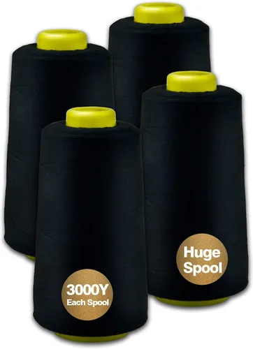 Vista 25 de Hilo serger blanco y negro, hilo multiusos para coser, poliéster, 4 conos de 2743 m cada uno para máquina de coser