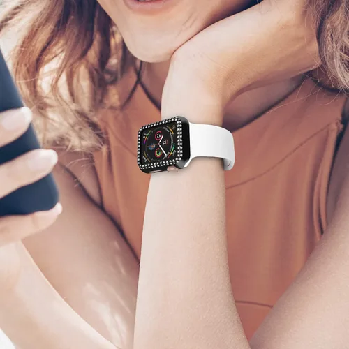 Vista 6 de Adepoy - Funda Compatible para Apple Watch de 1.496 Pulgadas Serie 3/2/1, con Brillantes, Funda Protectora con Marco de Pantalla para Mujer, Niña