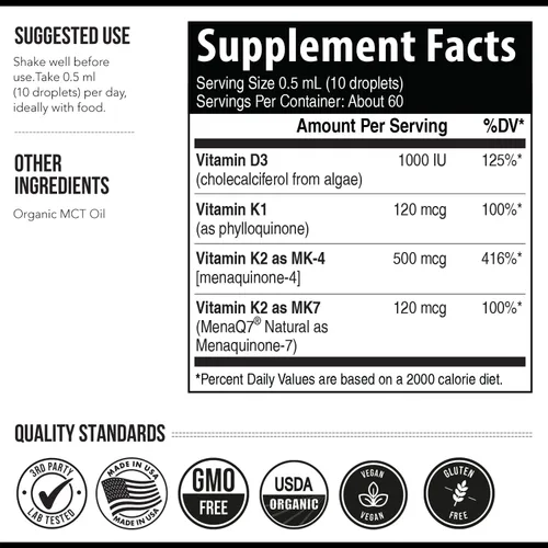 Vista 6 de Total K2® Vitamina K2 como MK7 y MK4 Cofactor Plus K1 y vitamina D3