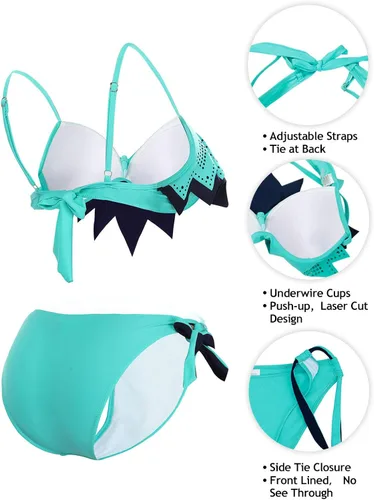 Vista 4 de Holipick Push Up Bikini, traje de baño para mujer con aros, bikini volante, trajes de baño de 2 piezas