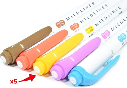 Vista 5 de Zebra Mildliner - Resaltador de doble cara de tinta dorada suave, paquete de 5, juego de notas adhesivas