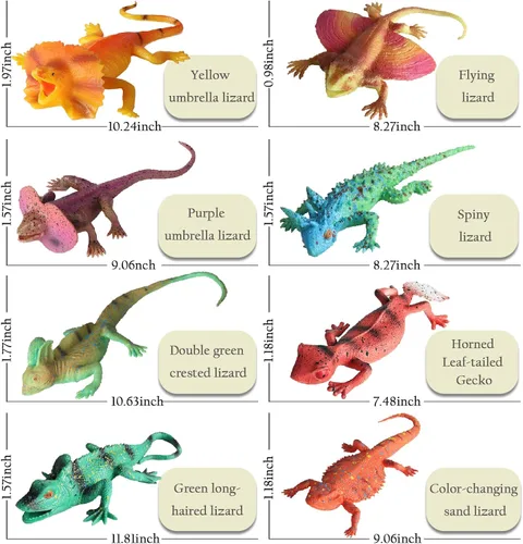 Vista 3 de 8 piezas de juguetes de lagarto esponjosos, figuras de goma elásticas, juguetes de reptiles suaves realistas para niños, juego de figuras