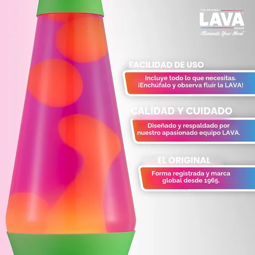 Vista 2 de Lava The Original Lamp - 14.5 pulgadas verde neón - Lámpara clásica de movimiento líquido - Líquido naranja y rosa - Artículo #2096
