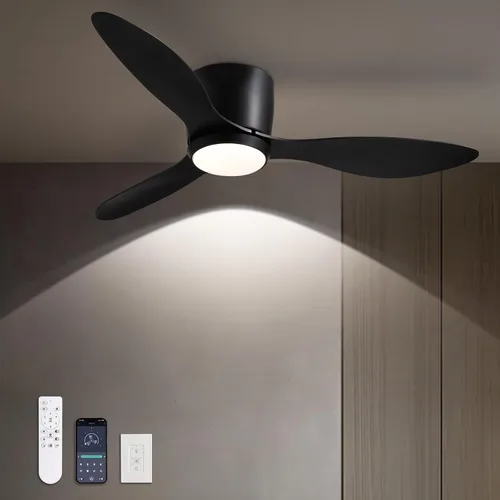 Vista 11 de LUDOMIDE Ventiladores de techo con luces, ventilador de techo de perfil bajo de 42 pulgadas con control de pared y control remoto, regulable