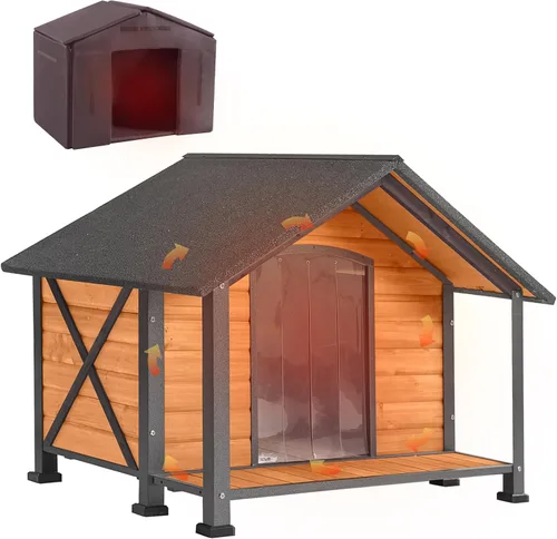 Vista 8 de Casa para perros con calefacción para perros al aire libre con forro aislante para invierno, jaula impermeable de 34 pulgadas para perros pequeños